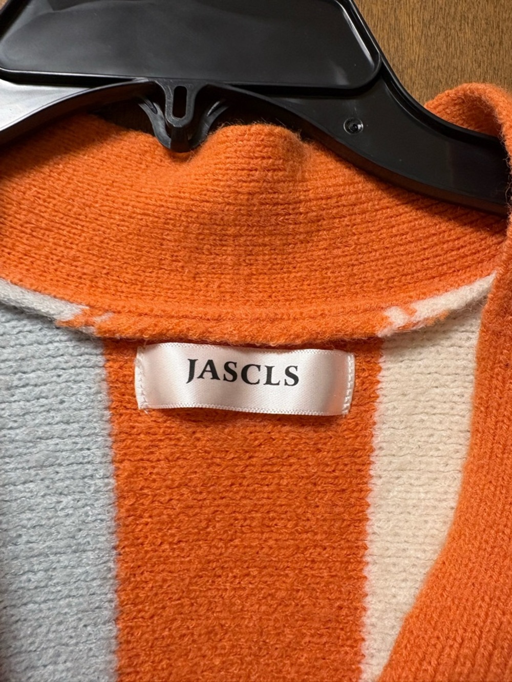 Striped Oversized Cardigan Sweater - Orange, Light Blue & Cream - Picture 3 of 5